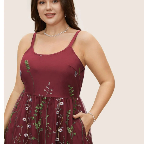 BloomChic U Neck Floral Embroidered Mesh Cami Dress - Picture 4 of 5